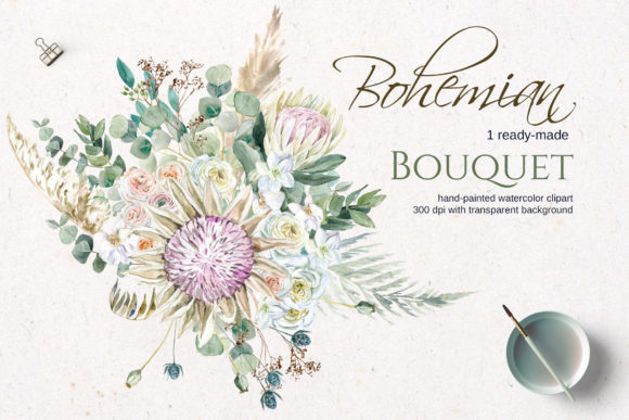 Beautiful Watercolor Boho Bouquet Clipart for Modern Design