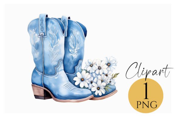 Blue Western Cowboy Boots Clipart PNG: Design Elegance