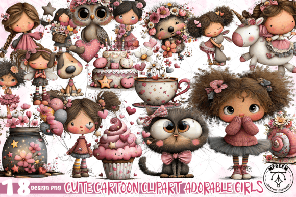 Cute Cartoon Clipart: Adorable Girls PNG for Creative Design