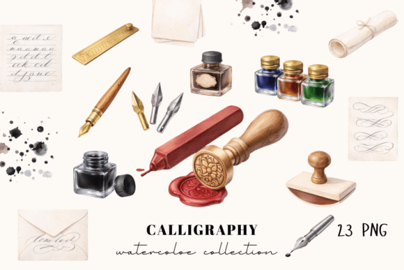 Elegant Calligraphy Watercolor Clipart Set for Designers