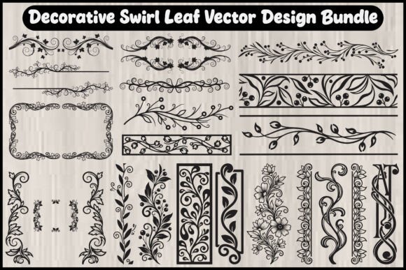 Elegant Decorative Swirl Leaf Vector Design Bundle