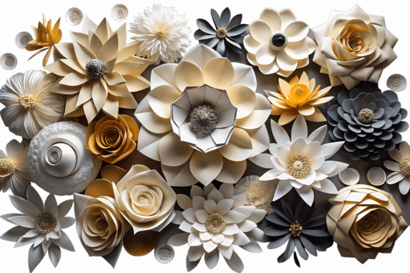 Elegant Paper Flowers Assortment PNG for Designers