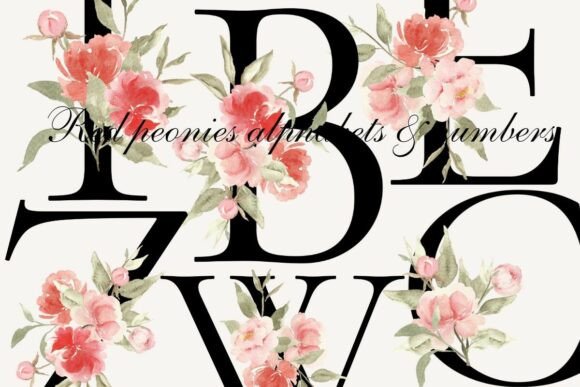Elegant Red Watercolor Floral Alphabets for Design