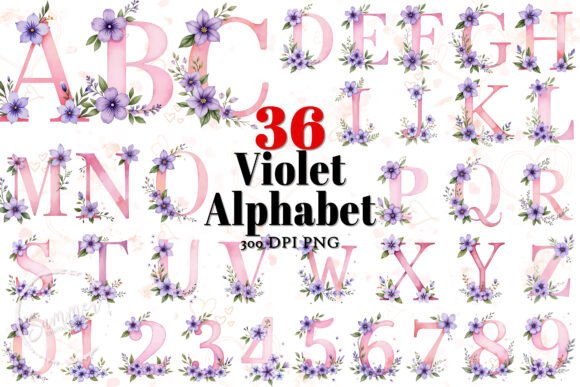 Elevate Designs with Violet Birth Flower Alphabet Sublimation
