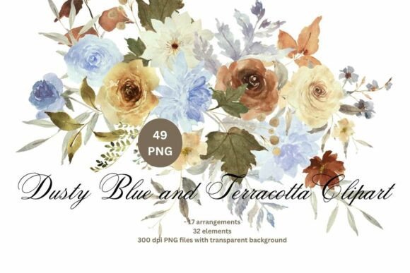 Elevate Your Designs with Blue and Terracotta Flowers Clipart PNG