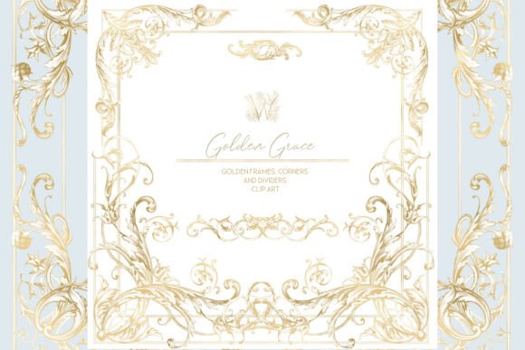 Elevate Your Designs with Gold Ornate Victorian Frame Clipart
