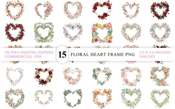 Elevate Your Designs with Luxurious Floral Heart PNGs