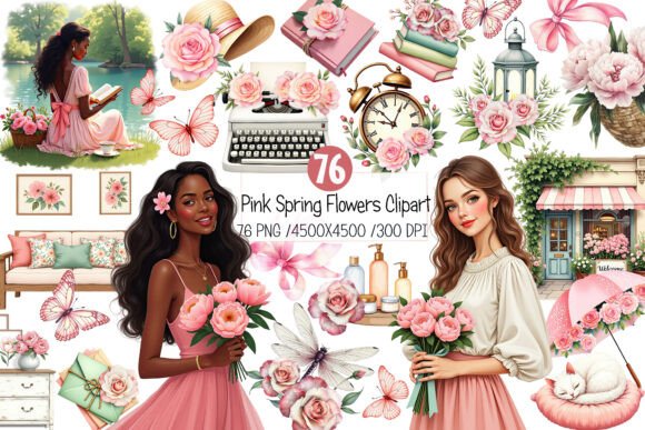 Elevate Your Designs with Pink Spring Flowers Clipart