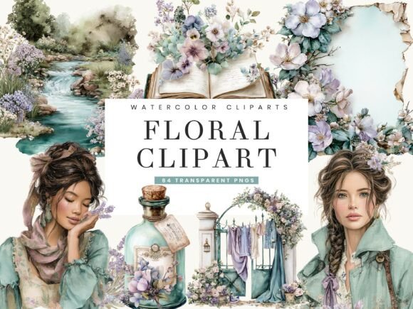 Enchant Your Designs with Watercolor Cottage Core Floral Clipart