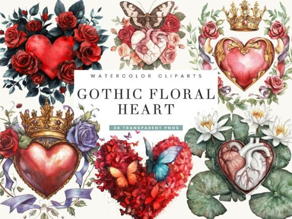Gothic Floral Heart Clipart Bundle: Dark Romance Design