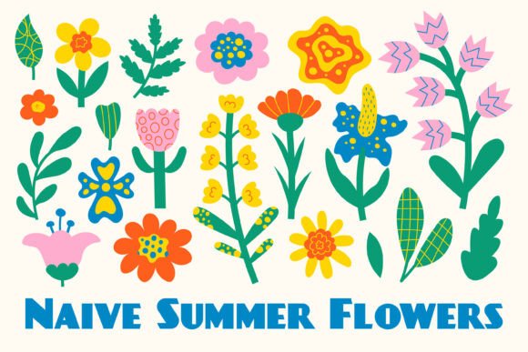 Naive Summer Flowers Clipart: A Whimsical Design Asset
