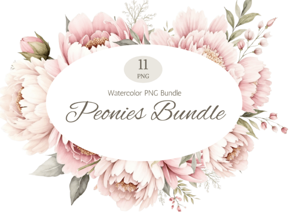 Peony Watercolor Clipart Bundle PNGs for Elegant Design