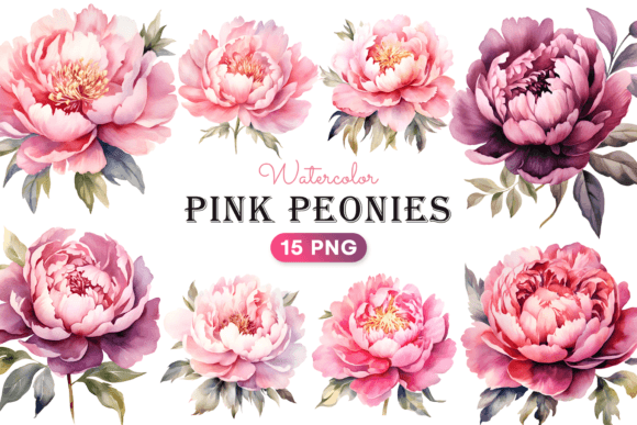Watercolor Pink Peonies Clipart for Modern Design