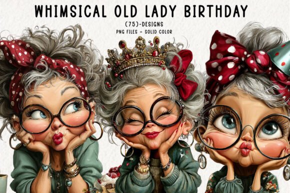 Whimsical Old Lady Birthday Clipart: A Designer's Delight