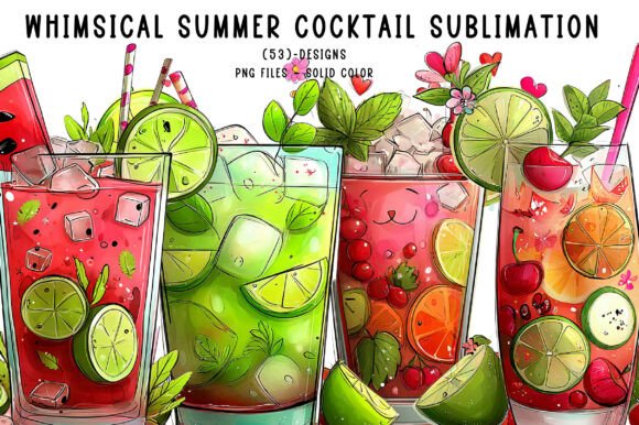 Whimsical Summer Cocktail Clipart: 53 Vibrant Design Elements